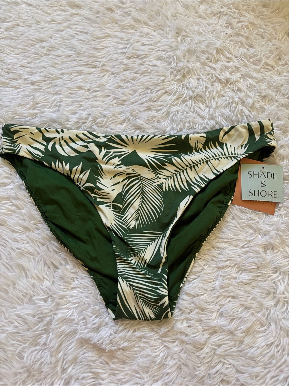 NWT Shade & Shore Green And White Palm Print Reversible Swim Bottoms L